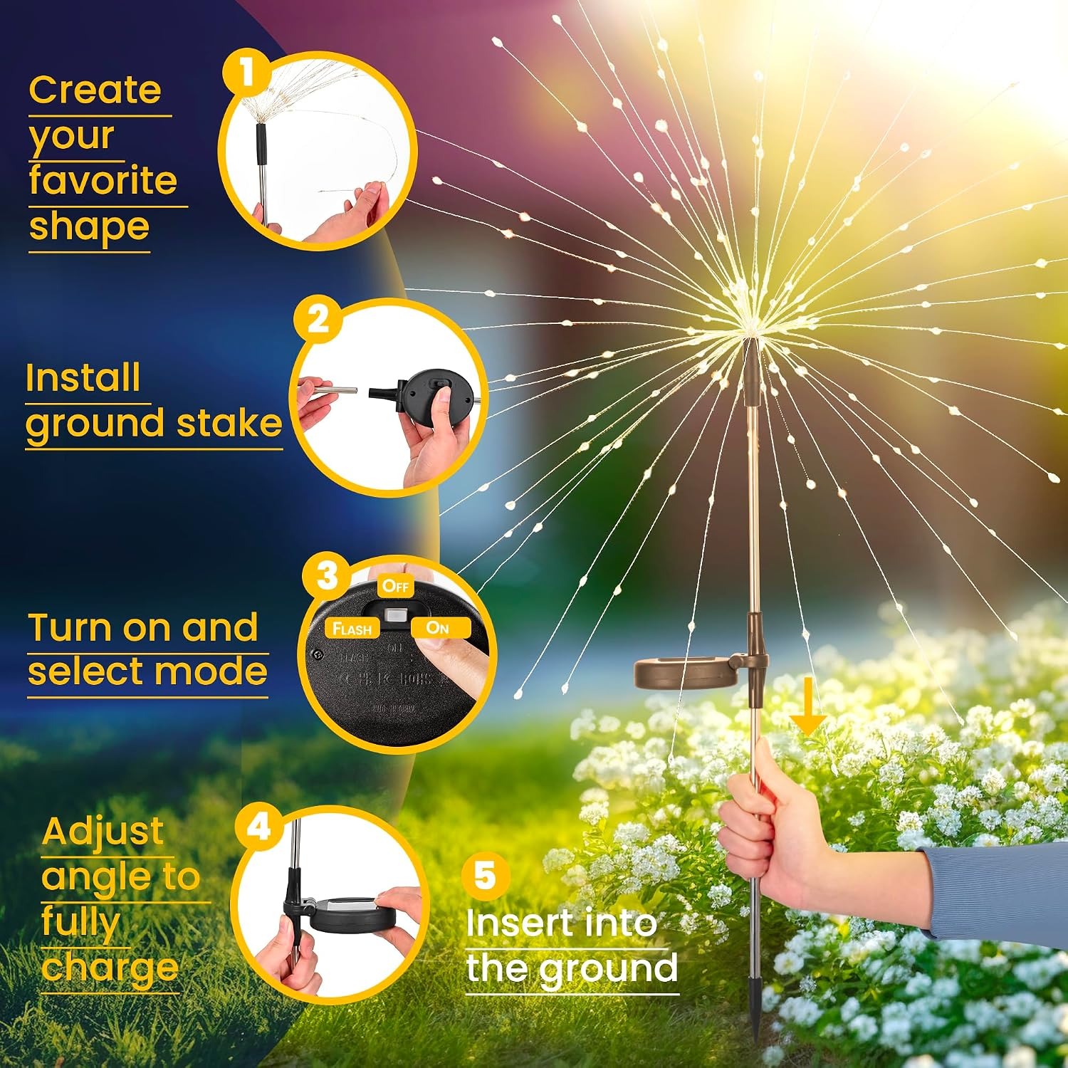 GIGALUMI Solar Firework Garden Lights 2 Pack