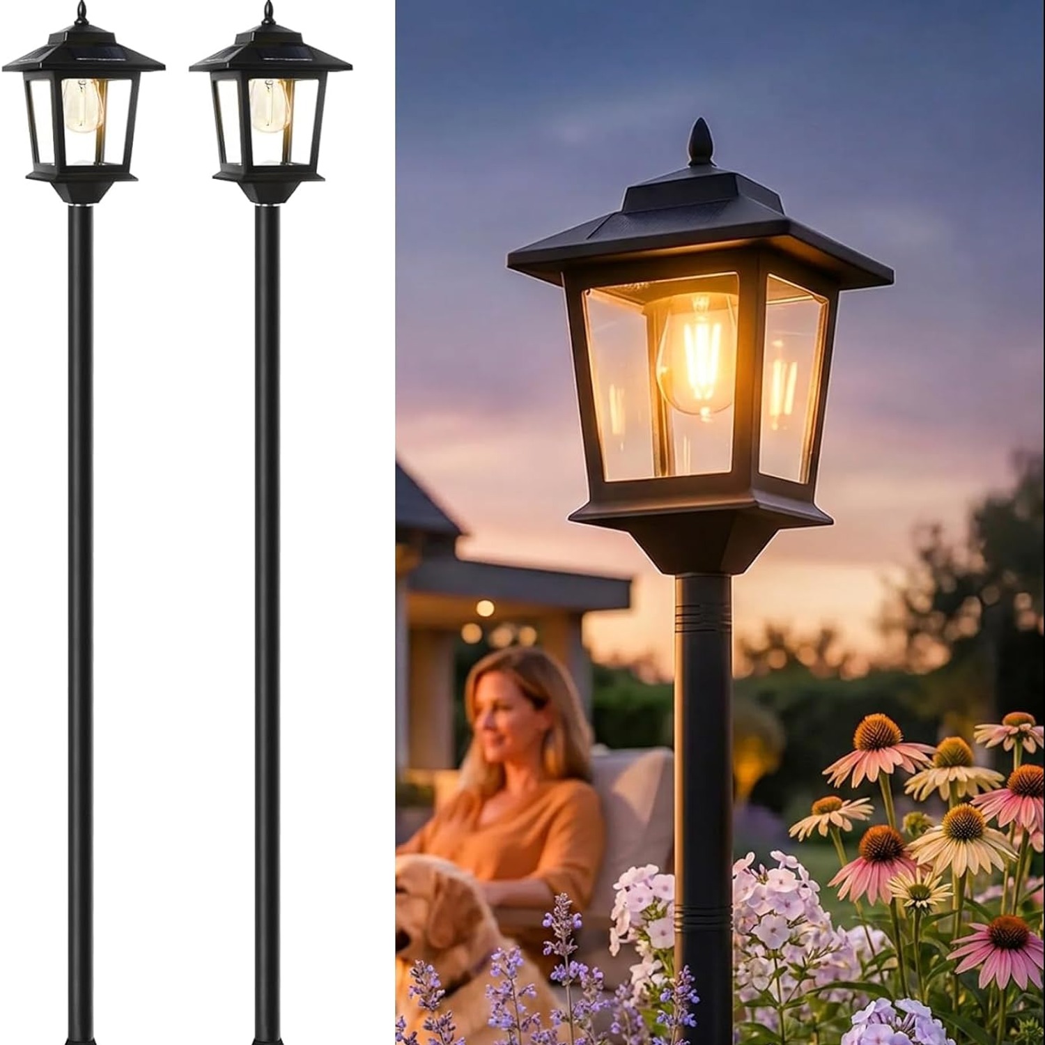 PASAMIC Solar Lamp Post Lights 2 Pack