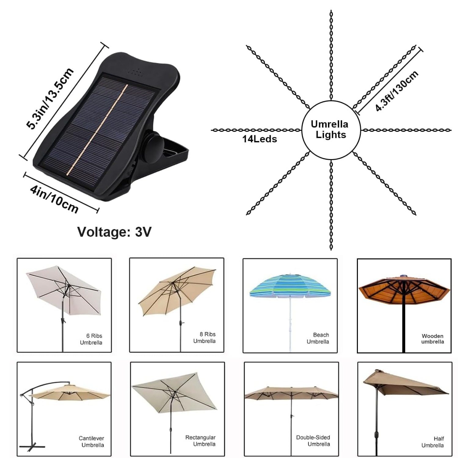 VOOKRY Warm White Solar Umbrella Lights