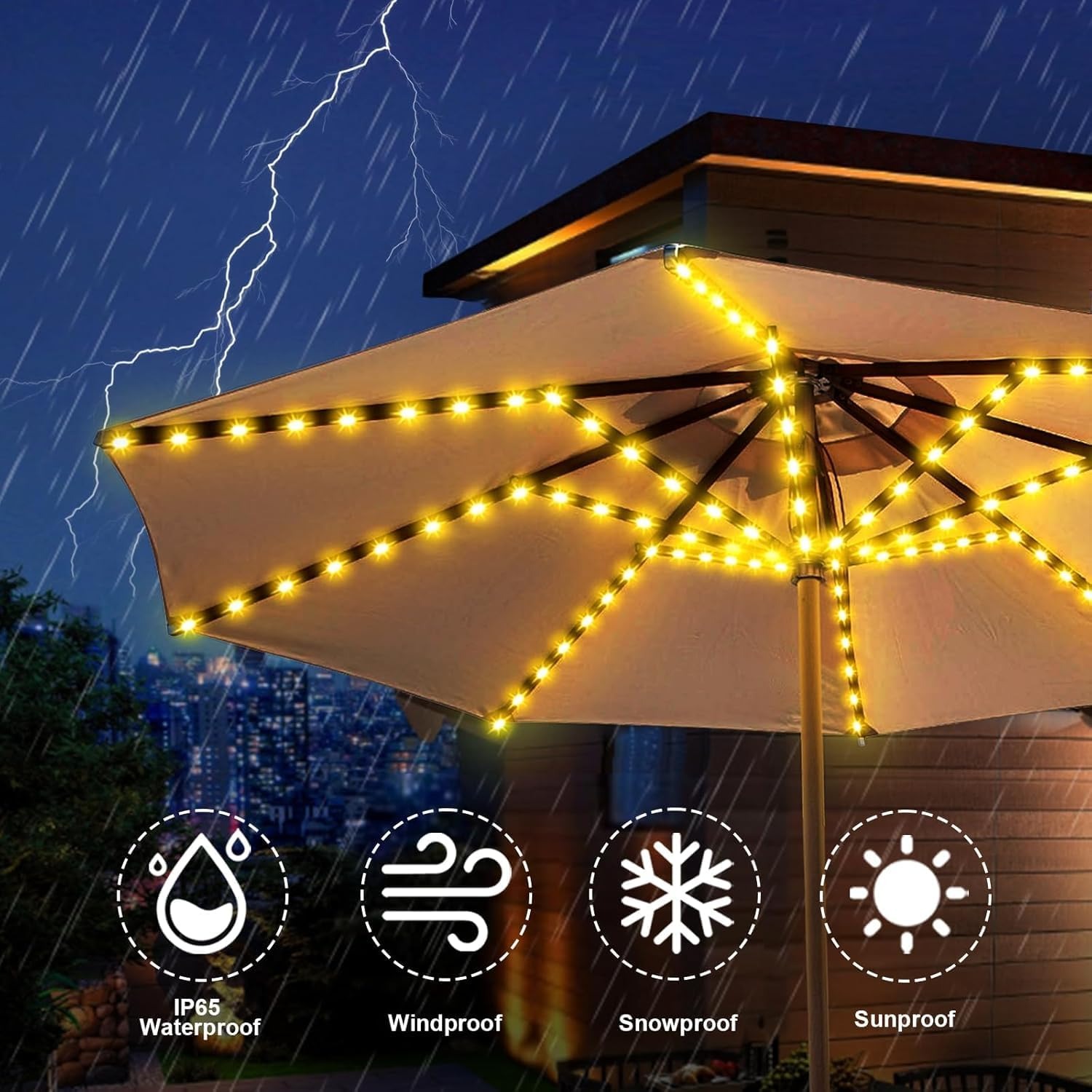 VOOKRY Warm White Solar Umbrella Lights