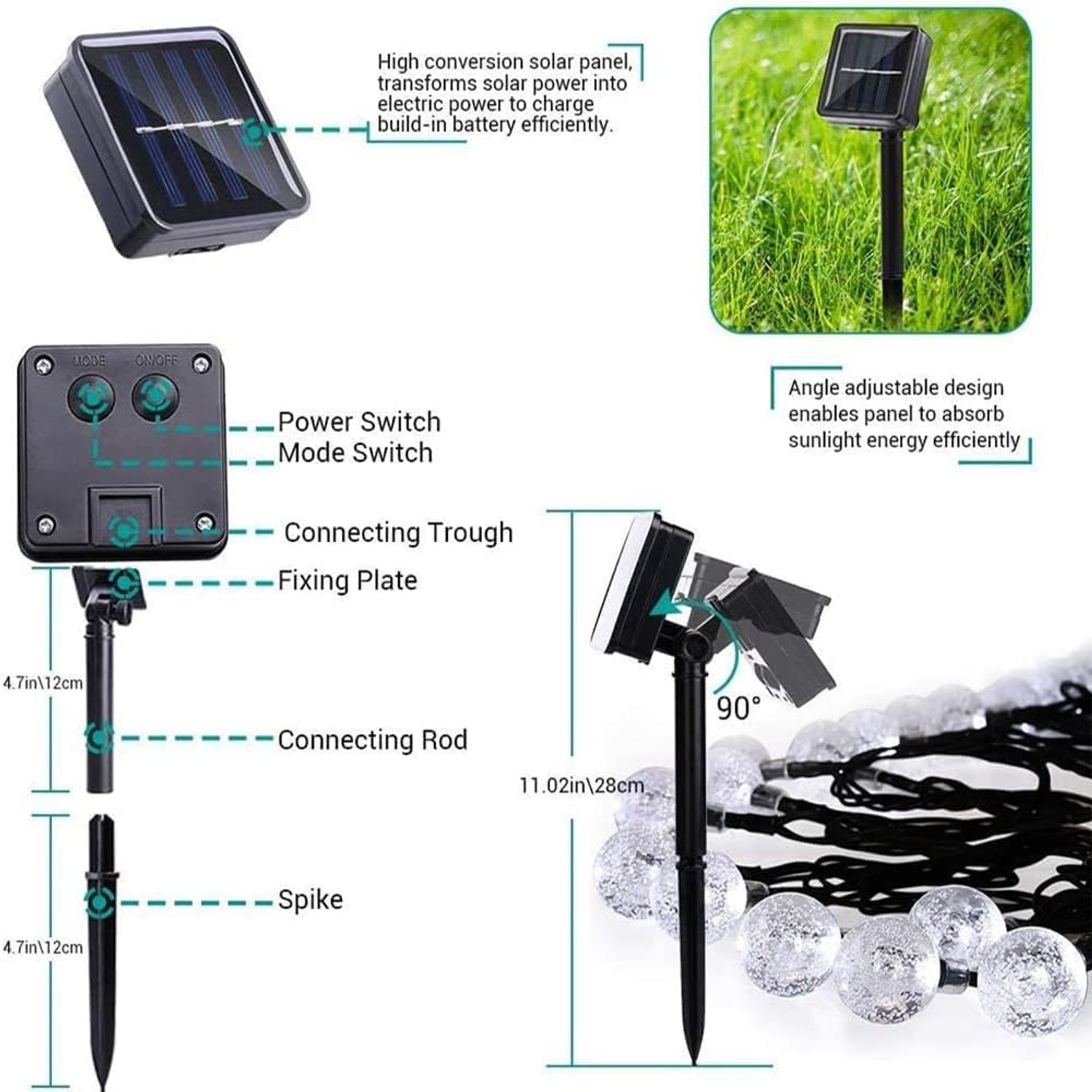 Toodour 11m Solar Globe String Lights