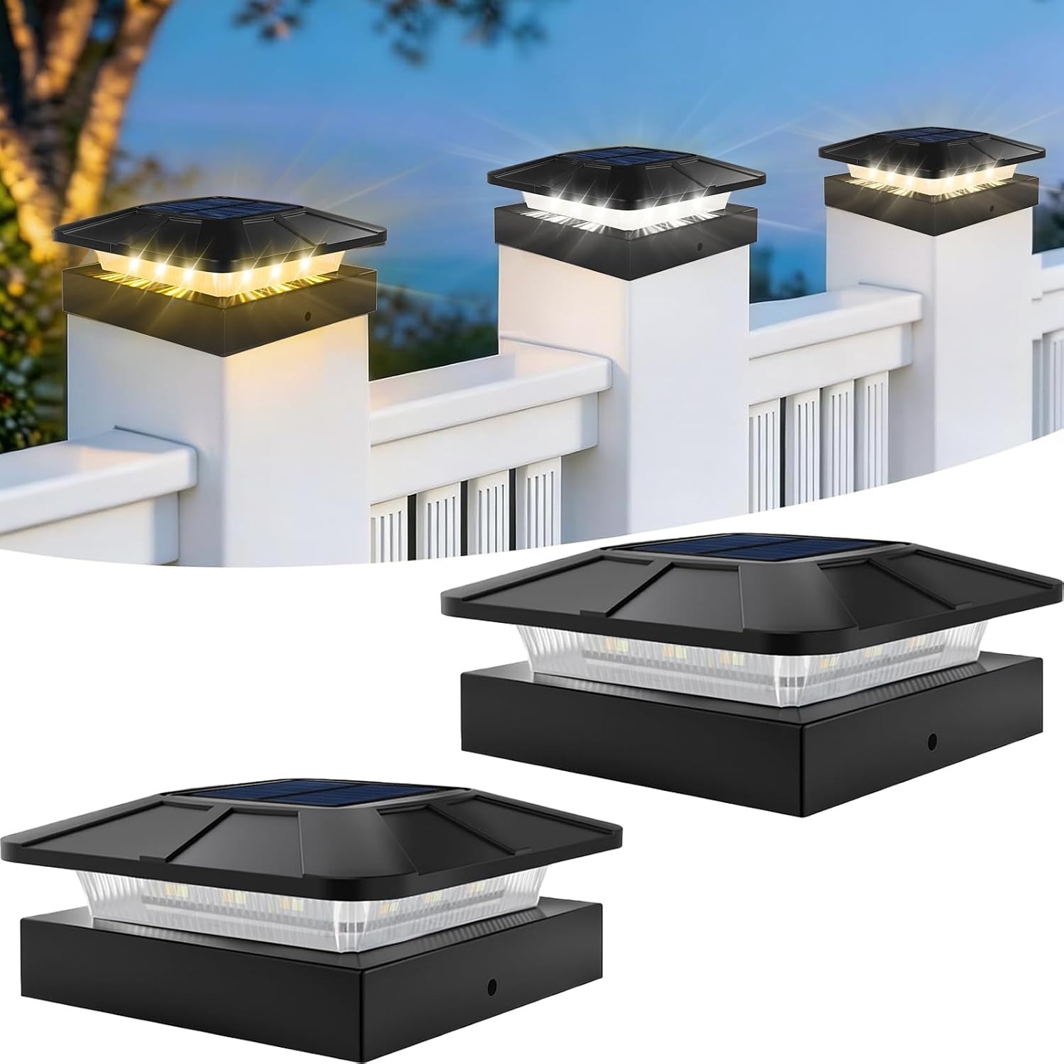 ROMANJOY Solar Post Cap Lights 2 Pack